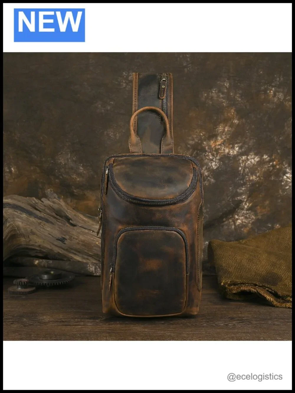 Genuine Leather Triangle Crossbody Sling Chest Bag Travel Shoulder Bag